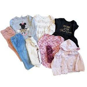 Babygirls 6-9 Month Clothes Bundle H&M Disney Champion Bodysuits Pants Micky M